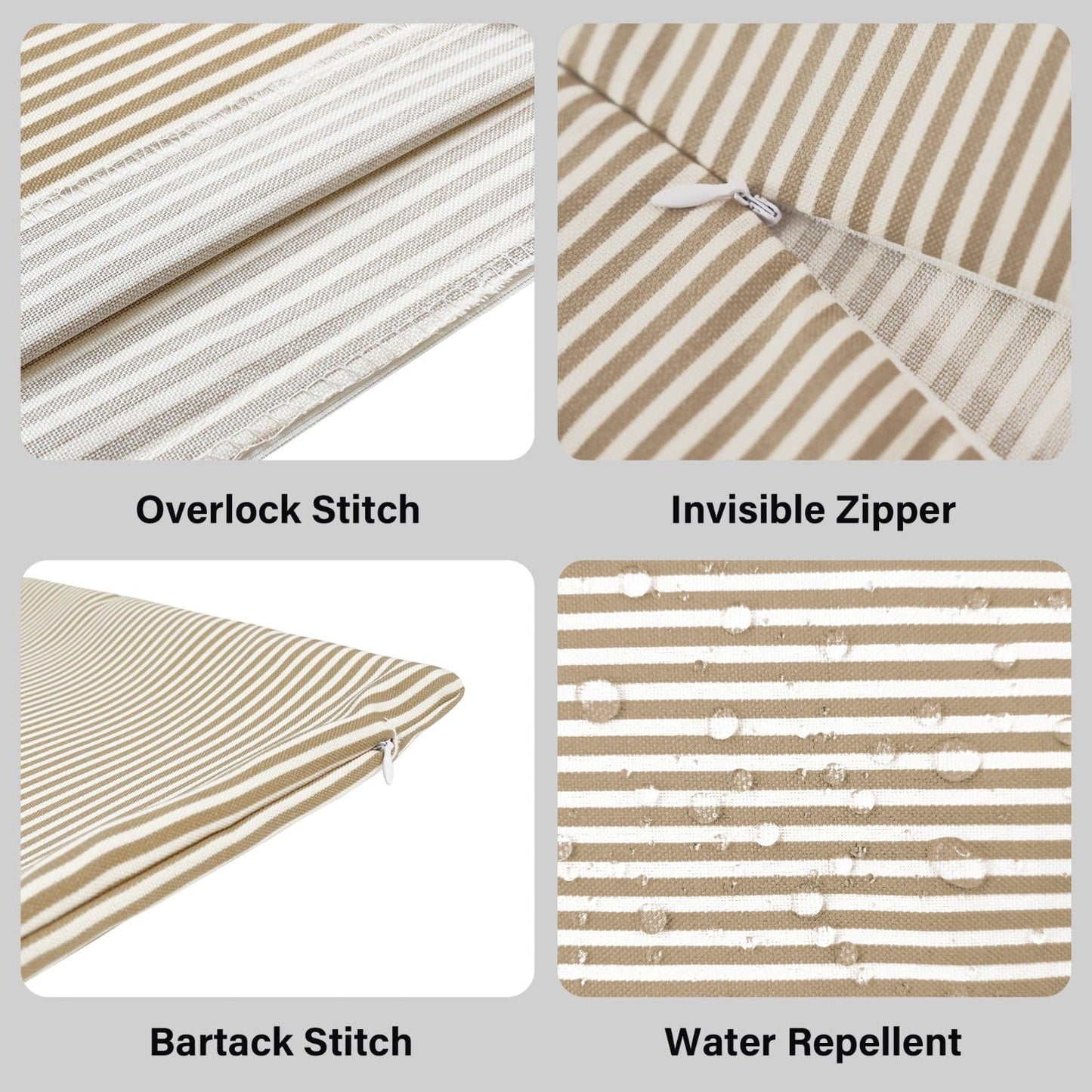 Beige Stripe Outdoor Pillow Covers – 2 Pack – Compatible with IKEA Duvholmen & Kuddarna