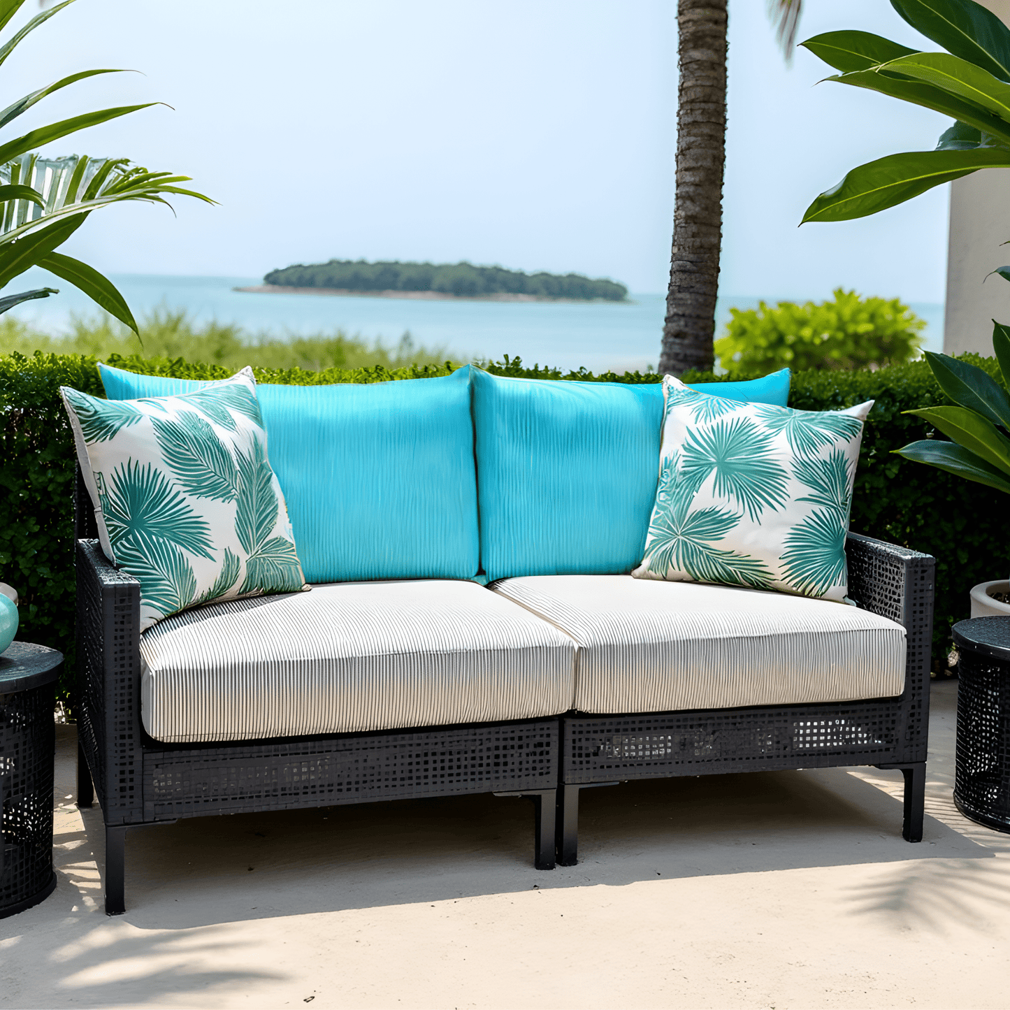 Beige Stripe Outdoor Seat Cushion Covers – 2 Pack – Compatible with IKEA Duvholmen