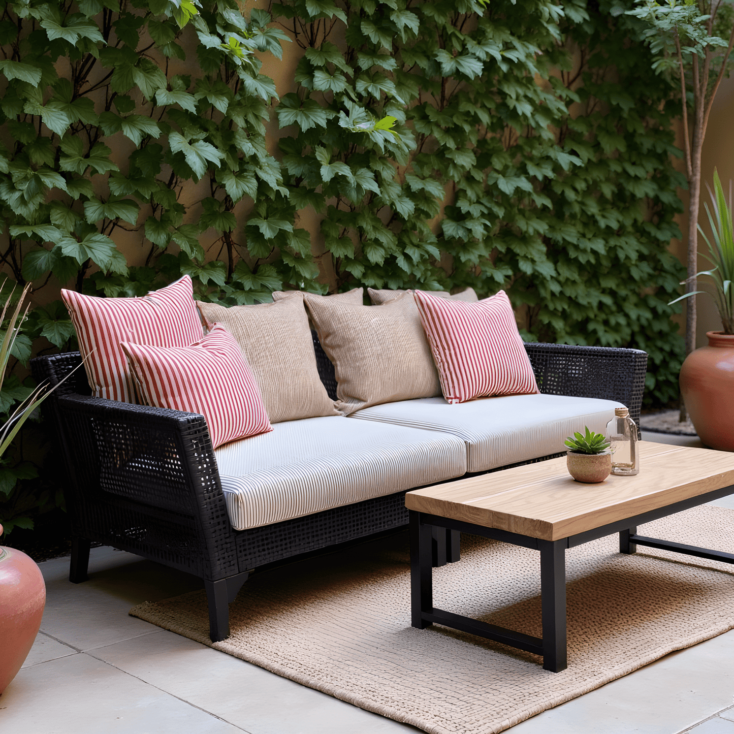 Beige Stripe Outdoor Seat Cushion Covers – 2 Pack – Compatible with IKEA Duvholmen
