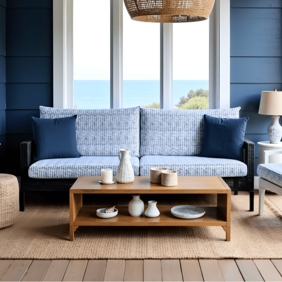 Blue Rain Outdoor Slipcover Set – 4 Pack (2 Duvholmen Pillow Covers + 2 Duvholmen Seat Covers)