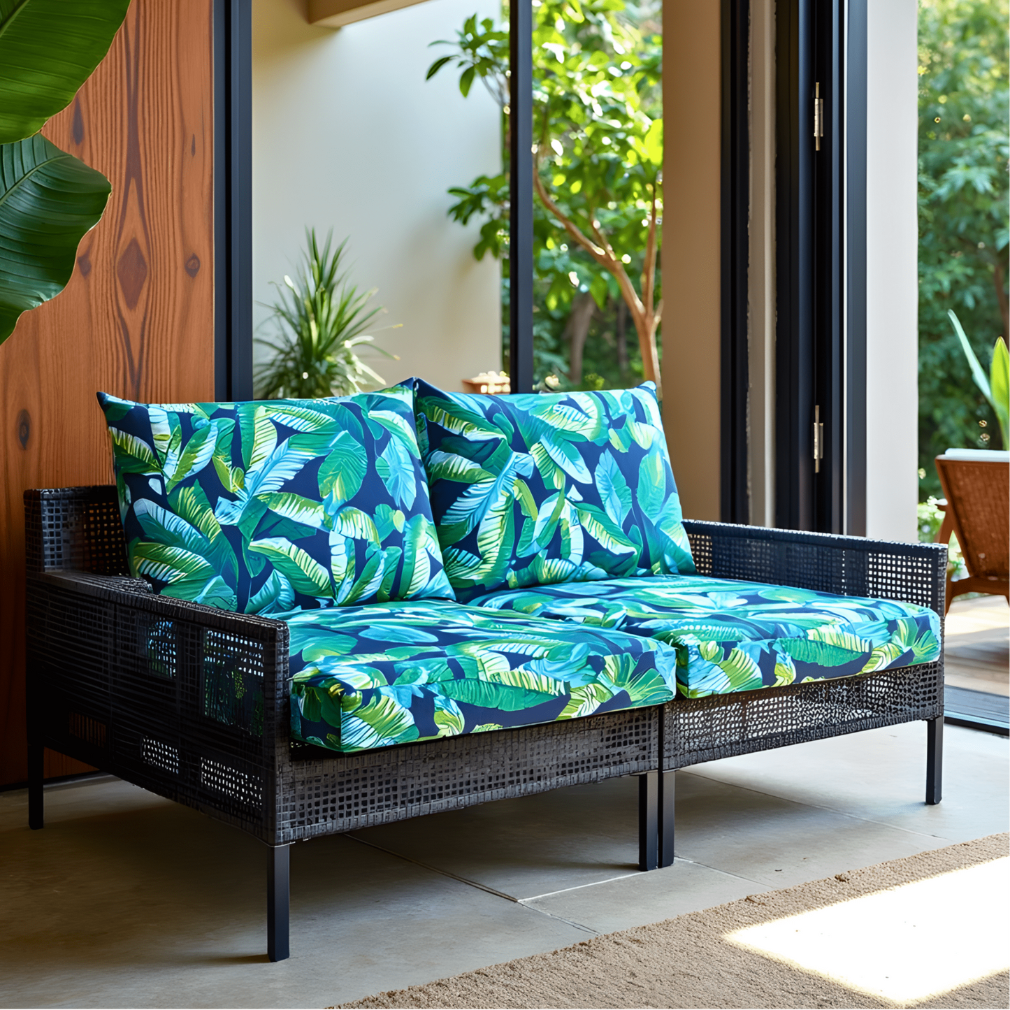 Green Banana Leaf Outdoor Slipcover Set – 4 Pack (2 Pillow Covers + 2 Seat Covers) – Compatible with Select IKEA Cushions