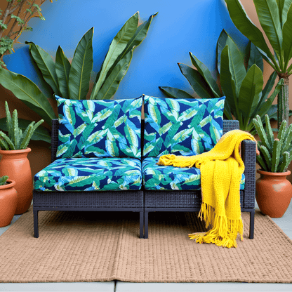Green Banana Leaf Outdoor Slipcover Set – 4 Pack (2 Duvholmen Pillow Covers + 2 Duvholmen Seat Covers)