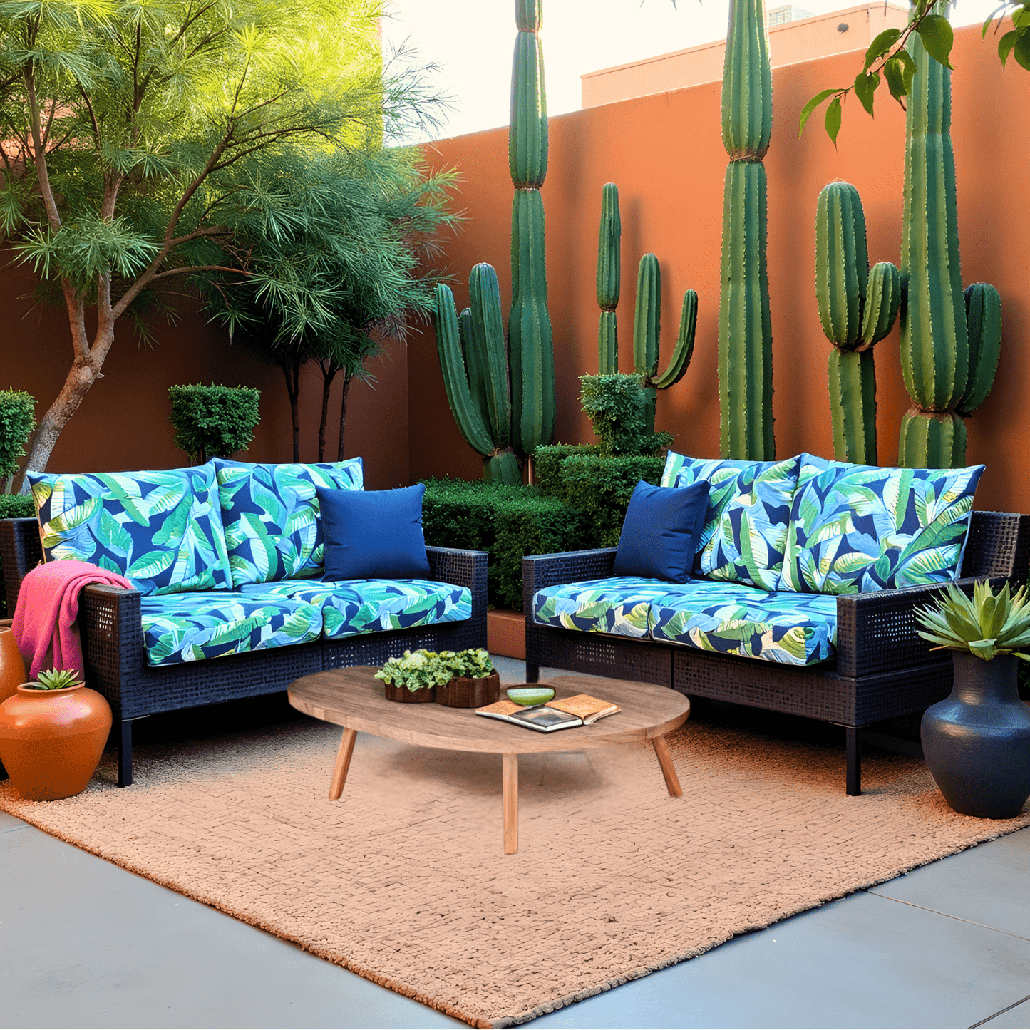 Navy Green Banana Leaf Outdoor Slip Covers, Compatible with IKEA Duvholmen Kuddarna
