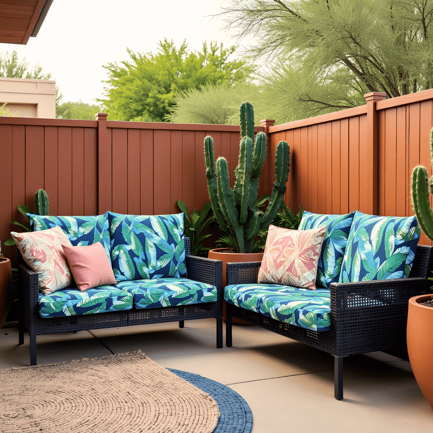 Green Banana Leaf Outdoor Slipcover Set – 4 Pack (2 Duvholmen Pillow Covers + 2 Duvholmen Seat Covers)