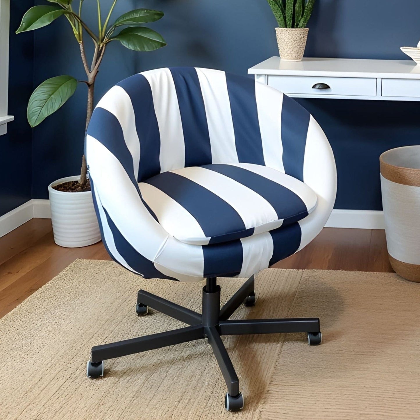 Navy Blue and White Stripe Slipcover – Compatible with IKEA Skruvsta Chair