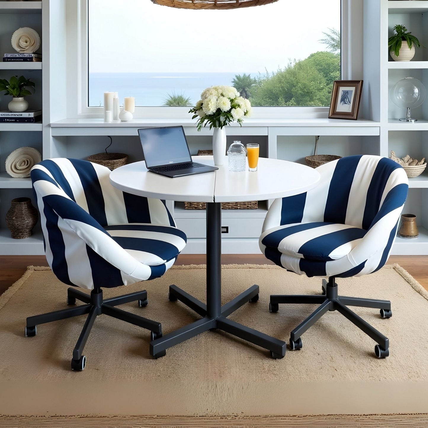 Navy Blue and White Stripe Slipcover – Compatible with IKEA Skruvsta Chair