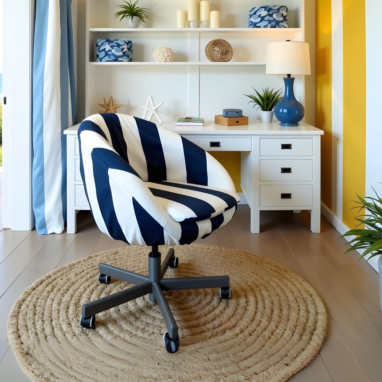 Navy Blue and White Stripe Slipcover – Compatible with IKEA Skruvsta Chair