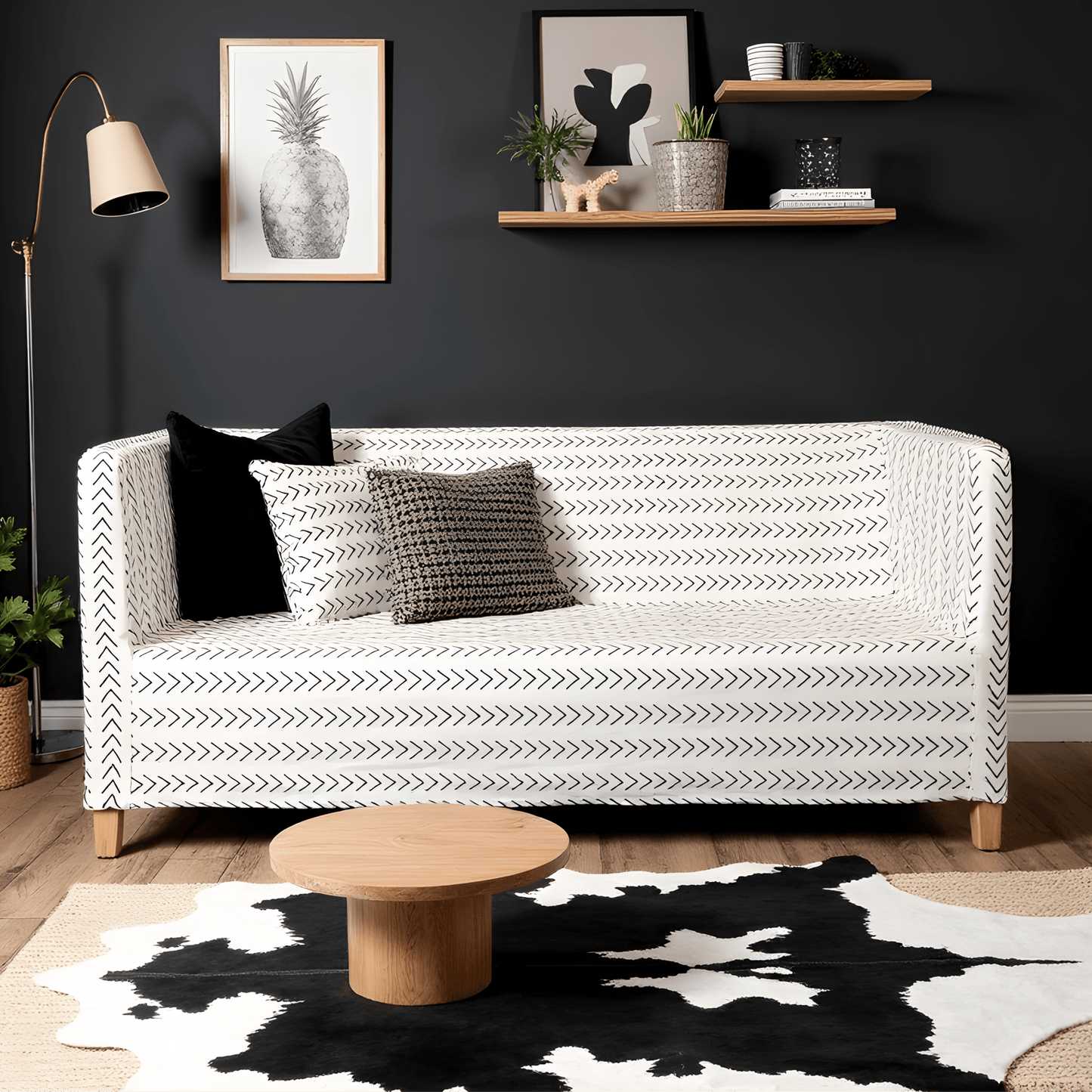 White Boho Mudcloth Slipcover – Compatible with IKEA Knopparp Sofa (2-Seater or 3-Seater)