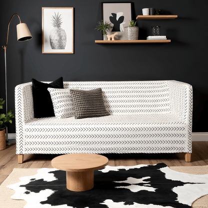 White Boho Mudcloth Slipcover – Compatible with IKEA Knopparp Sofa (2-Seater or 3-Seater)