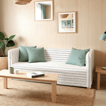 White Boho Mudcloth Slipcover – Compatible with IKEA Knopparp Sofa (2-Seater or 3-Seater)