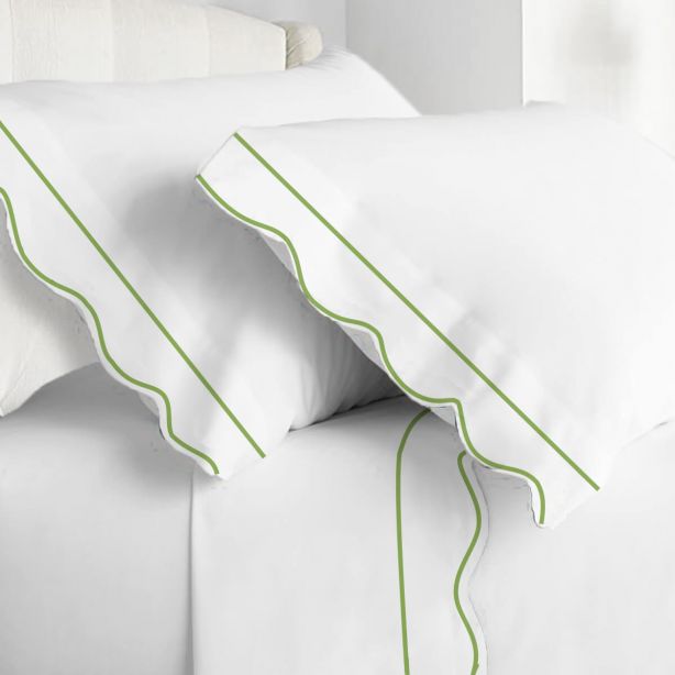 400TC Cotton Scallop Embroidery & Border Sateen Solid Sheet Set