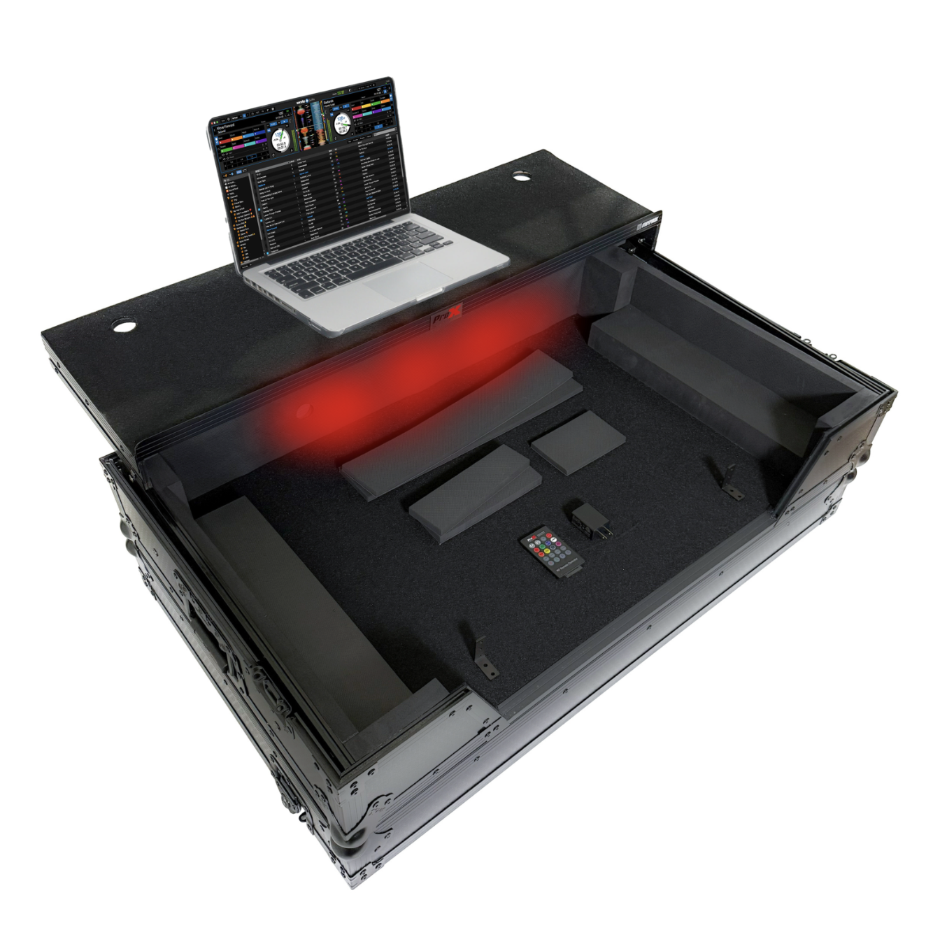 ProX XS-XDJAZWLTBLLED - ATA Flight Case For Pioneer XDJ-AZ DJ Controller with Laptop Shelf 1U Rack Space, Wheels, and LED - Black