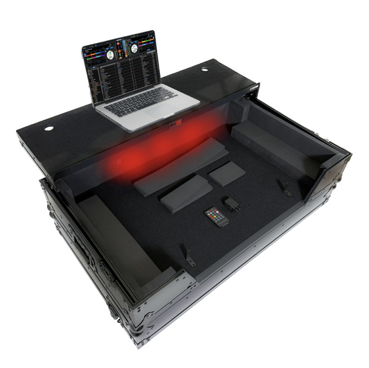 ProX XS-XDJAZWLTBLLED - ATA Flight Case For Pioneer XDJ-AZ DJ Controller with Laptop Shelf 1U Rack Space, Wheels, and LED - Black
