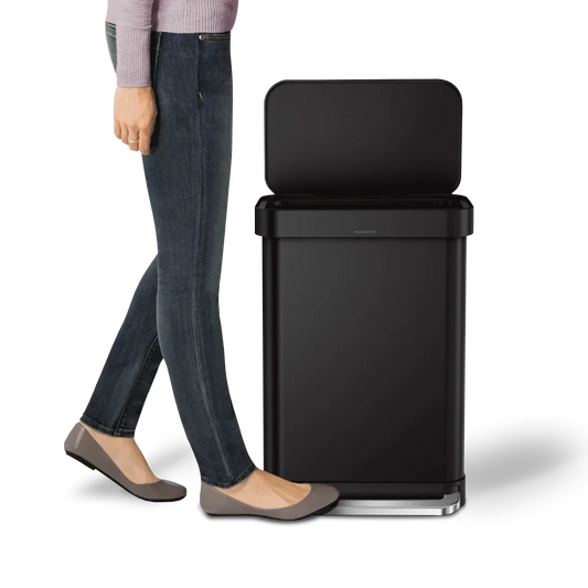 simplehuman 55-Liter Matte Black Indoor Kitchen Hinged Lid Trash Can