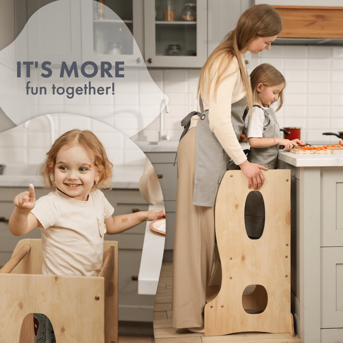 Stable Montessori Tower: Wooden Growing Chair - Beige