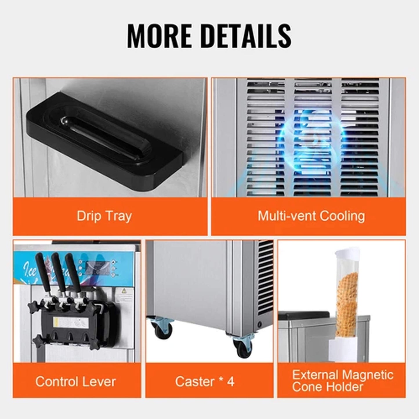 Stainless Steel Commercial 21-31 L/H 3-Flavor Soft Serve Ice Cream Machine Maker (SAK65291)