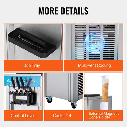 Stainless Steel Commercial 21-31 L/H 3-Flavor Soft Serve Ice Cream Machine Maker (SAK65291)