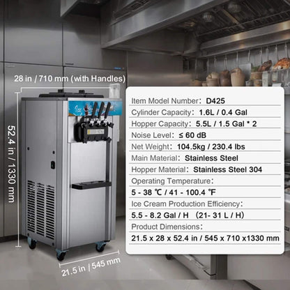 Stainless Steel Commercial 21-31 L/H 3-Flavor Soft Serve Ice Cream Machine Maker (SAK65291)