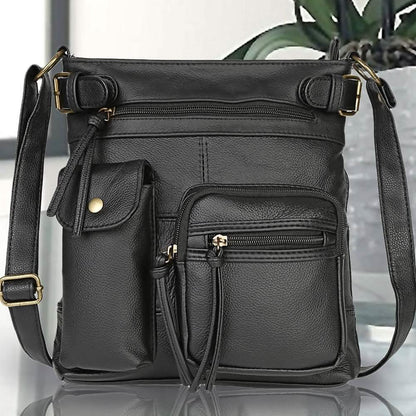 Super Soft Genuine Leather Top Belt Accent Crossbody Bag