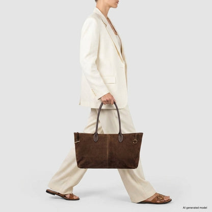 Italian Genuine Suede & Full-Grain Leather Tote Bag | Bologna