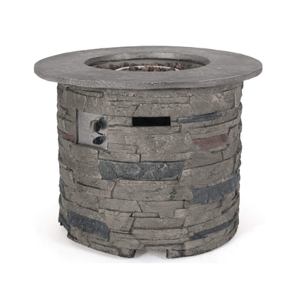 Alora 32-Inch Transitional Outdoor Concrete Round Propane Fire Pit Table, Gray (SAK48268)