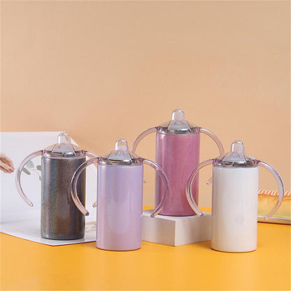 Sublimation 12oz Blank White, Pink, Blue, Purple, Silver Glitter Holographic Sippy Cup Stainless Drinking Tumbler