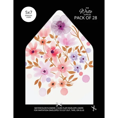 Watercolor Flowers Envelope Liners Euro Flap 5x7 with Floral Design: For Invitation Envelopes for Birthdays, Weddings (28 Pack) - Paperback