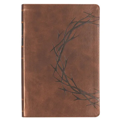 KJV Bible Giant Print Full-Size Faux Leather, Crown of Thorns/Amazing Grace, Brown - Paperback