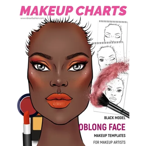 Makeup Charts - Face Charts for Makeup Artists: Black Model - OBLONG face shape - Paperback