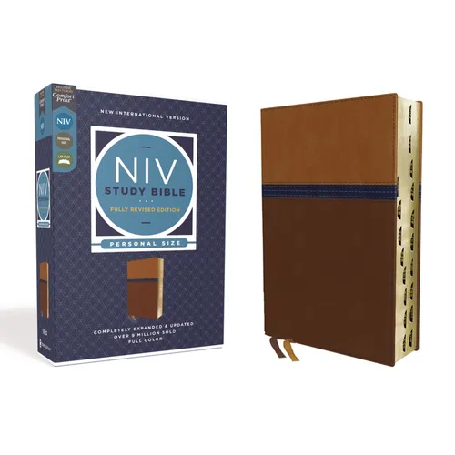 NIV Study Bible, Fully Revised Edition, Personal Size, Leathersoft, Brown/Blue, Red Letter, Thumb Indexed, Comfort Print - Imitation Leather