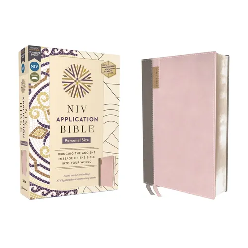 NIV Application Bible, Personal Size, Leathersoft, Pink/Gray, Red Letter, Comfort Print: Bringing the Ancient Message of the Bible Into Your World - Imitation Leather