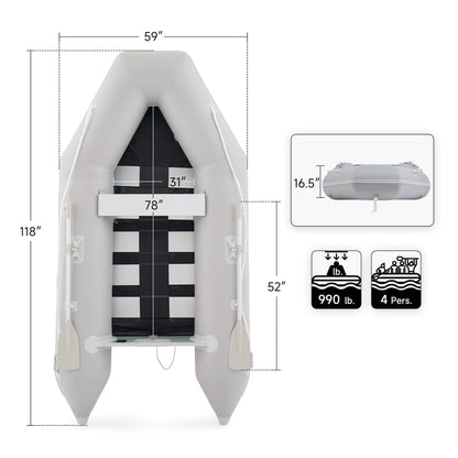 Virtue US 10FT 4-Person Heavy-Duty Inflatable Dinghy Transom Sport Tender Boat (SAK98153)