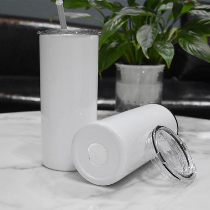 16oz Blank Sublimation Can Cooler With 2 screw on Lids Straight White Tumbler Stainless Double Insulated