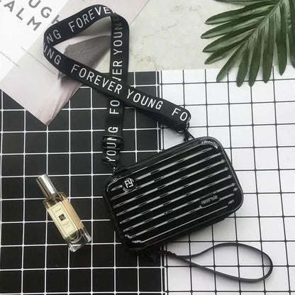 Women Suitcase Box Shape Crossbody Shoulder Bag Letter Band Travel Carrying