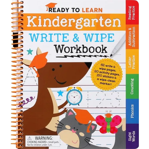 Ready to Learn: Kindergarten Write and Wipe Workbook: Addition, Subtraction, Sight Words, Letter Sounds, and Letter Tracing - Spiral