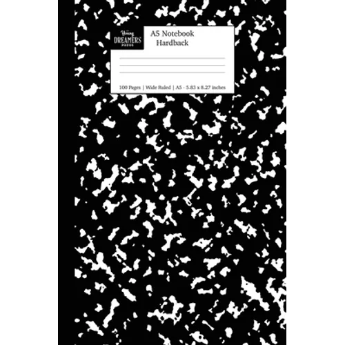 A5 Notebook Hardback: Black Marble Wide Rule Journal - Hardcover