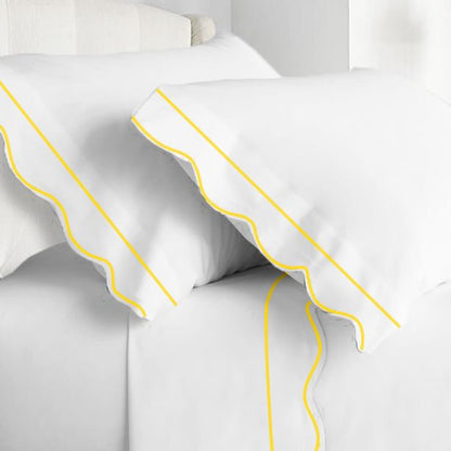 400TC Cotton Scallop Embroidery & Border Sateen Solid Sheet Set