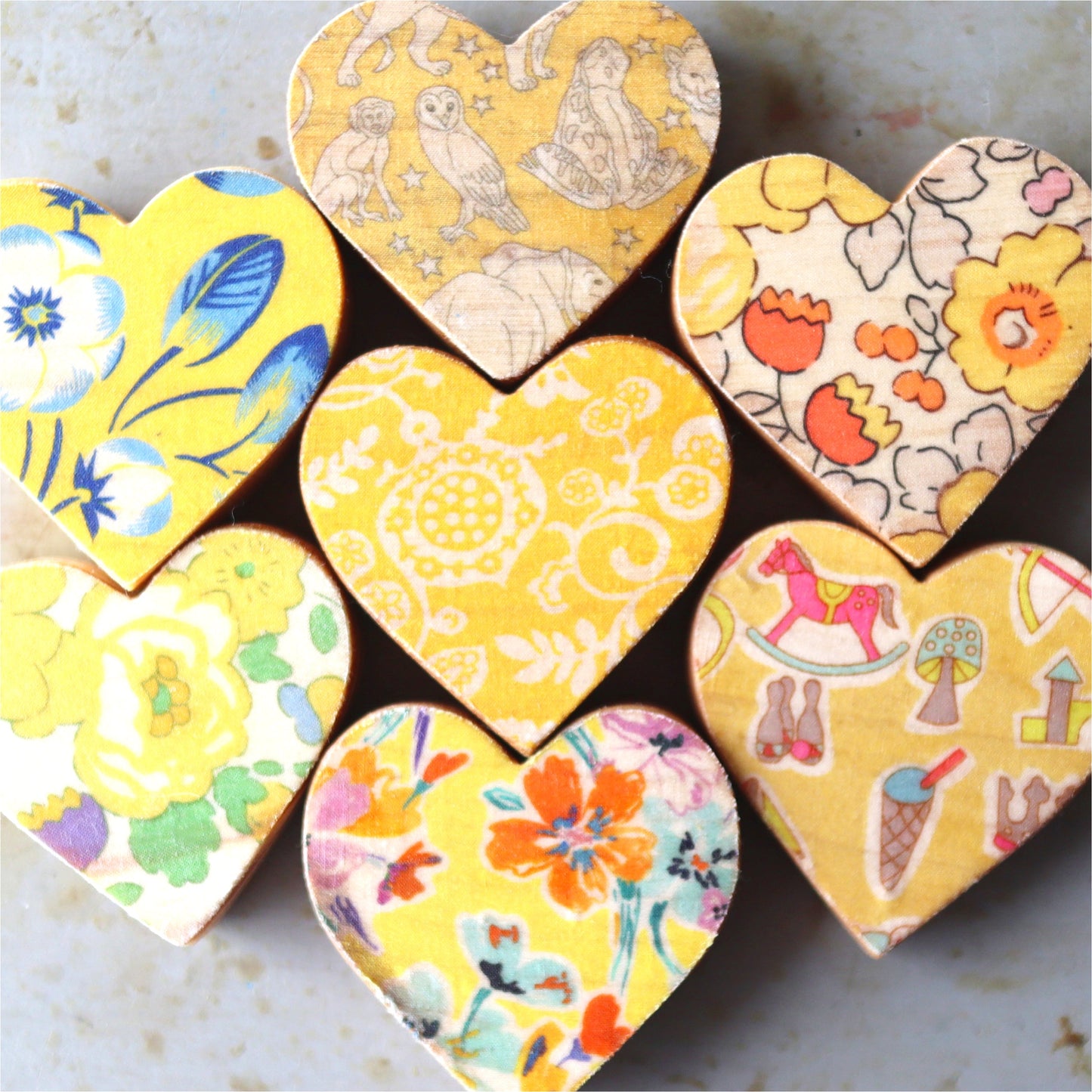 Fabric-Faced Wooden Hearts