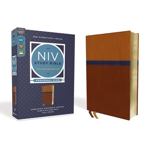 NIV Study Bible, Fully Revised Edition, Personal Size, Leathersoft, Brown/Blue, Red Letter, Comfort Print - Imitation Leather