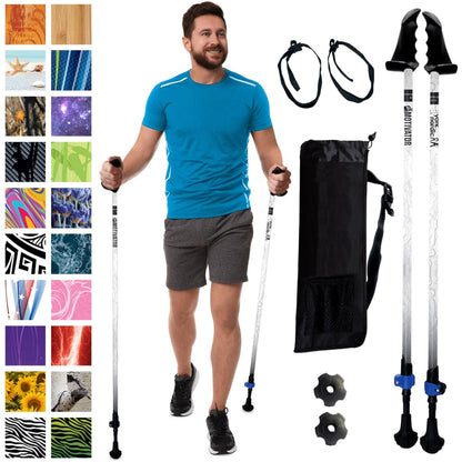 Motivator Walking Poles for Balance and Rehab - Patented Stability Grips - Lightweight, Adjustable, and Collapsible -2 Pieces Adjustable w/flip Locks, Detachable feet and Travel Bag - For Heights up to 6'2"
