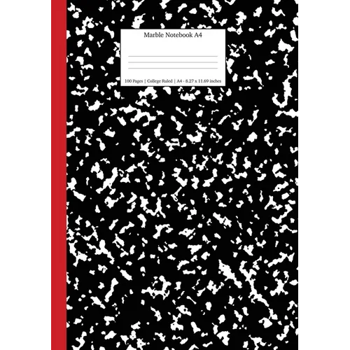 Marble Notebook A4: Black and Red Spine College Ruled Journal - Paperback